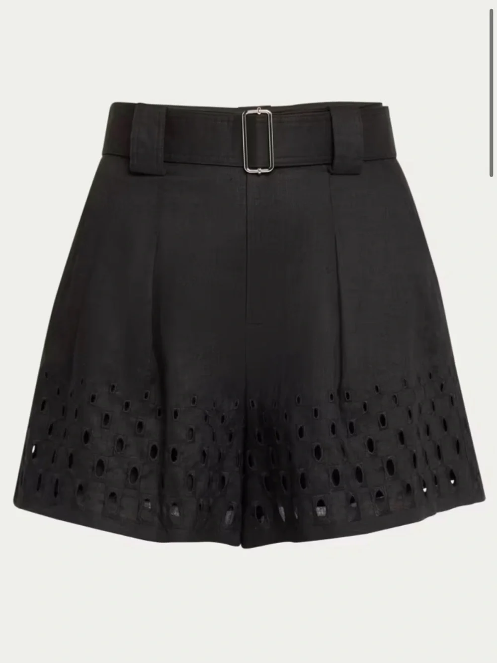 ALC Size 6 • Linen Eyelet Belted Shorts Black.